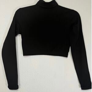 Vintage Chasse Black Crop Top Half Zip Mock Neck Dance L Long Sleeve Sporty Y2K